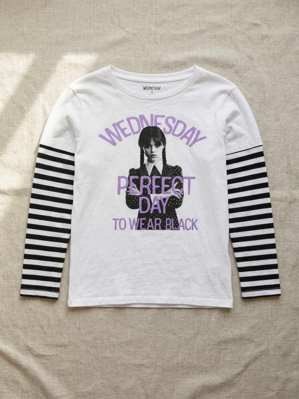 Wednesday Addams "The Perfect Day To Wear Black" Layered Sleeve Tee L (10/12)